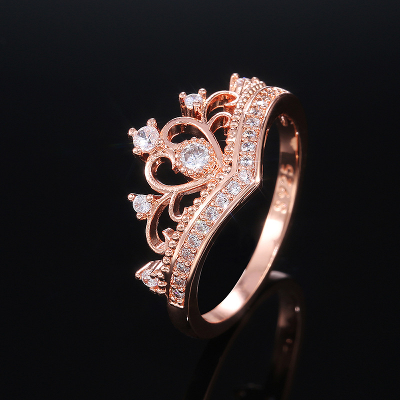 3g Weight Artificial Gemstones Inlay Material Travel Occasion Copper Material Geometric Pattern Women'S Gender White, Gold Color Creative Micro-encrusted Zircon Ladies Crown Copper Ring Classic Fashion Hand Jewelry 6