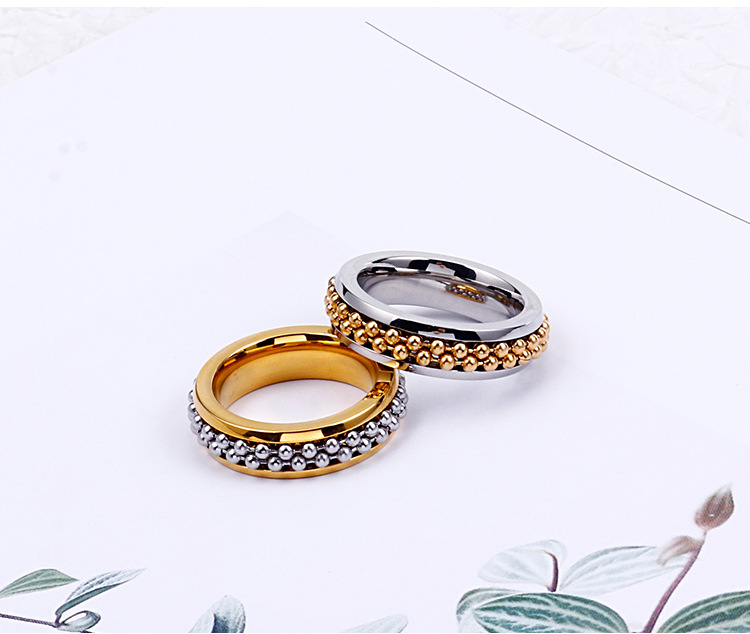 European And American Foreign Trade Men's And Women's Stainless Steel Small Round Bead Chain Micro Setting Ring Couple's Ring One Piece Wholesale display picture 5