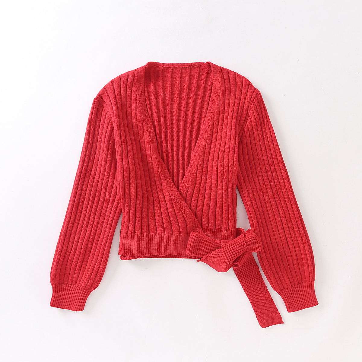 wholesale V neck tie sweater women autumn long-sleeved knitted bottoming top NSAM4720