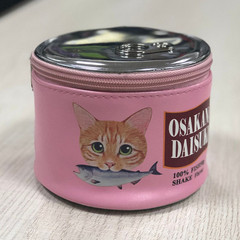 Girl's Cute Sardine Can Shape Storage Bag Cylindrical Cartoon Creative Cat Fish Canned Cosmetic Bag