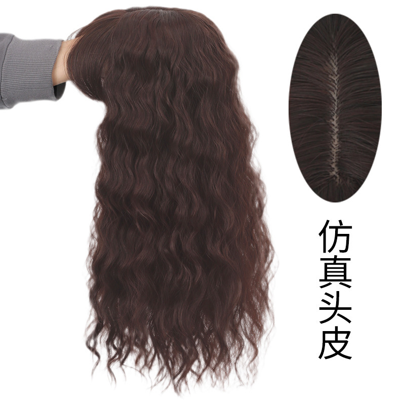 Wig piece Xuchang wig women's white hair corn perm 45cm long curly hair chemical fiber wig one piece hair piece