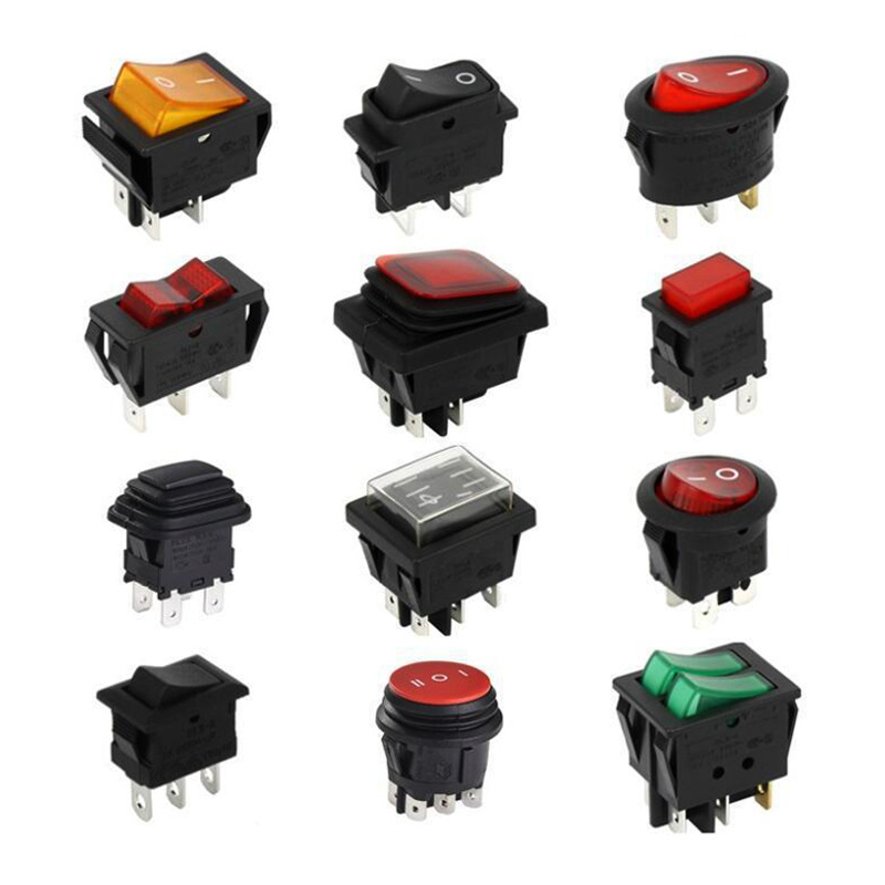 船型开关三档带灯 2脚/3脚方形跷板开关KCD1自定义16A电源开关