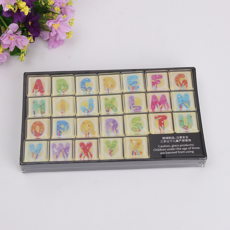 英文字母冰箱貼現貨批發，水晶玻璃磁性貼加工定做