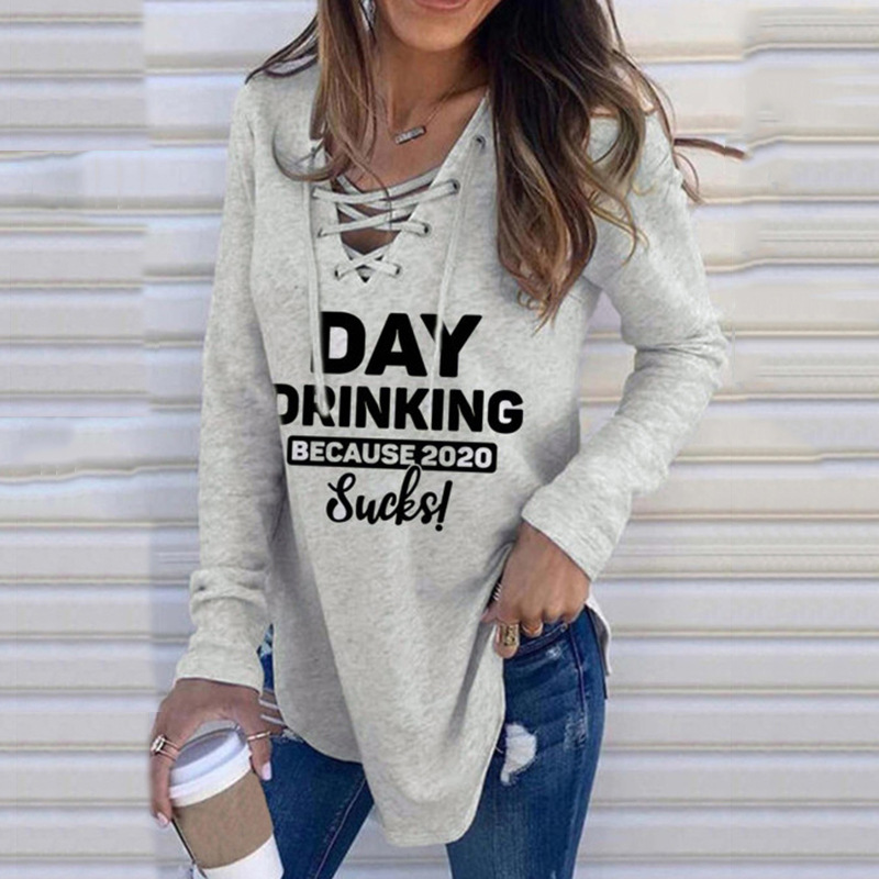 autumn and winter new letter printing V-neck long-sleeved tie-band loose sweater NSKX5790