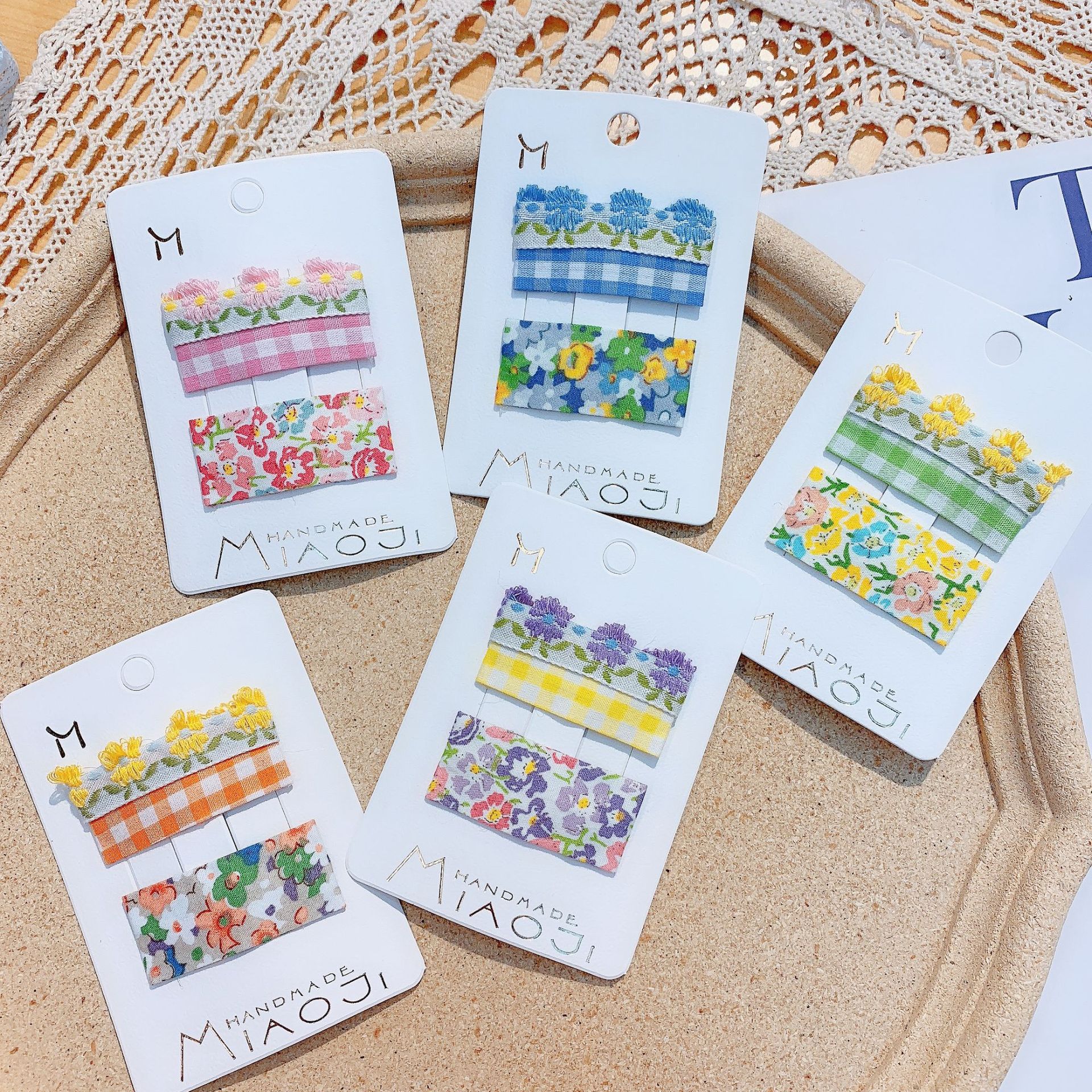 New Fashion Embroidery Plaid Floral Children's Bb Clip Set display picture 2