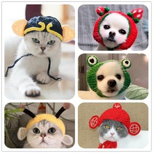 貓咪手工青蛙帽子寵物衣服針織動物頭套合集狗狗變身裝搞笑帽子