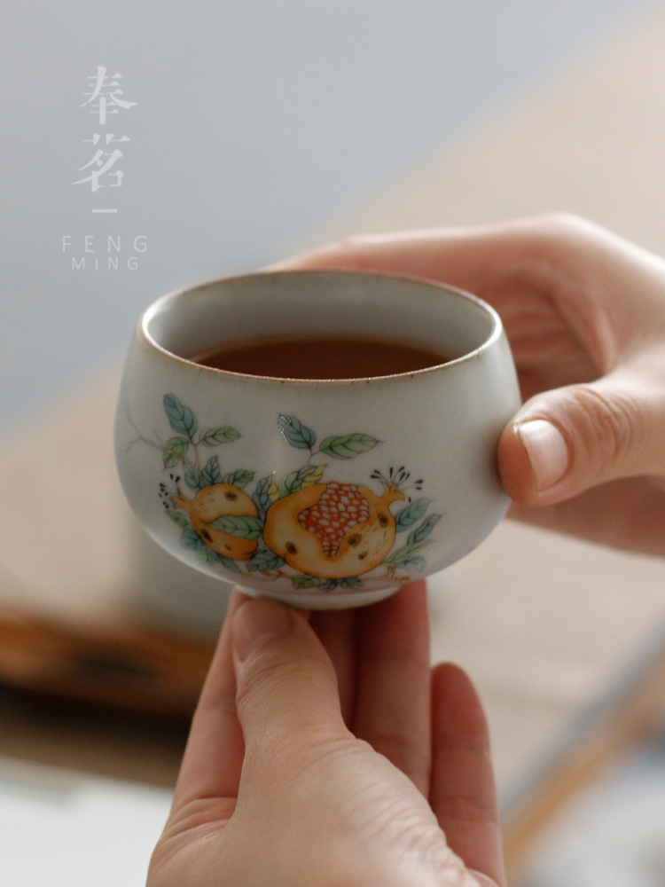 Azul y blanco Luna Blanco horno Ru taza de té abierta conjunto Kung Fu juego de té taza maestra taza individual cinco caja de regalo