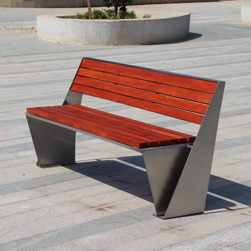 不锈钢靠背公园椅室外休闲长椅园林景观长条凳防腐木座椅休息排椅|ms