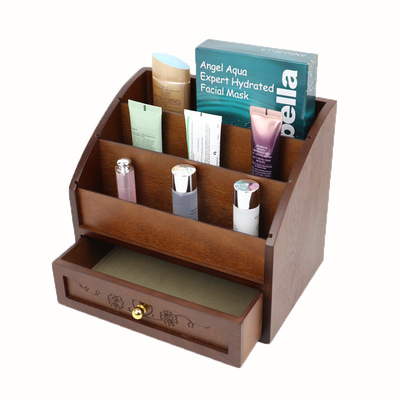 化妆品收纳盒桌面杂物家用大容量木质简约口红整理盒梳妆台置物架|ms