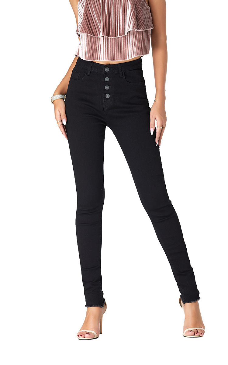 black high waist slim denim pants NSSY9877