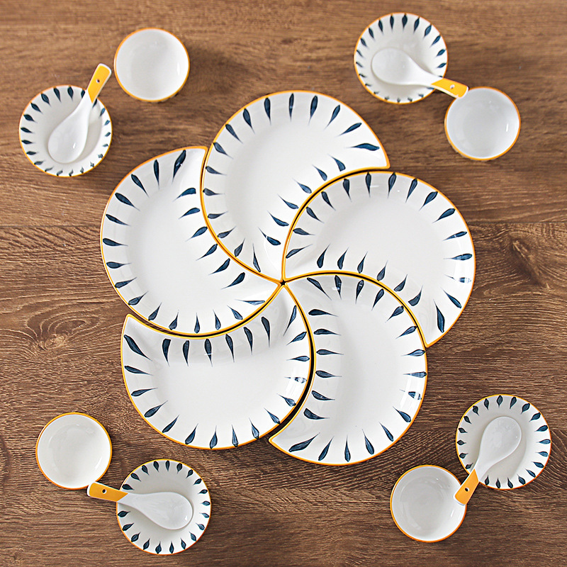 Qingyao fan-shaped platter ceramic moon platter reunion family dinner bowl dish plate combination large platter tableware set Qingyao fan-shaped platter ceramic moon platter reunion family dinner bowl dish plate combination large platter tableware set