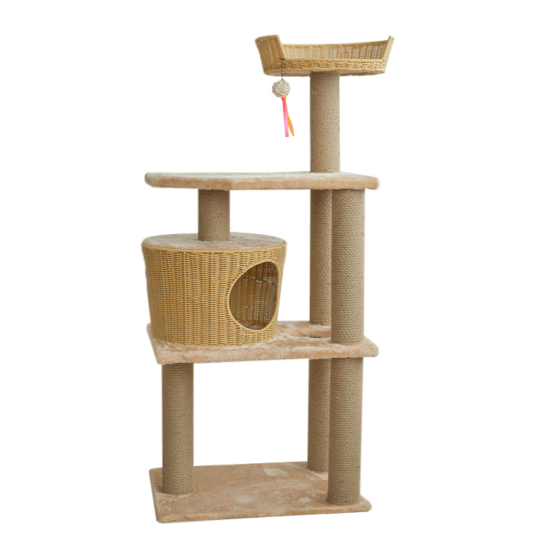 Cama para Gatos Tejida a Mano para Todas las Estaciones, Rascador para Gatos, Villa para Gatos de Ratán, Juguete para Gatos, Poste de Cuerda de Cáñamo, Estructura para Trepar para Gatos
