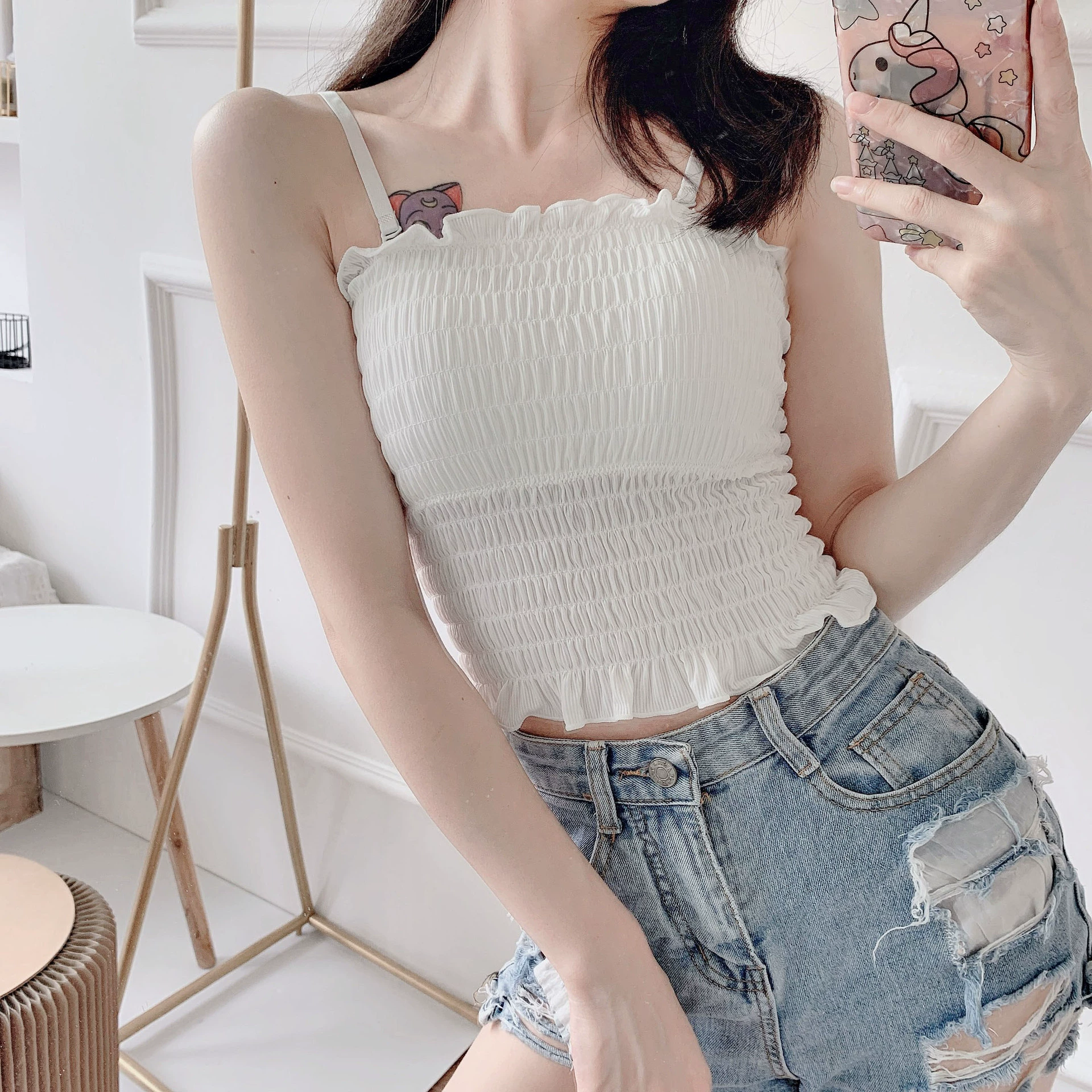 Снежная груша в том же стиле Ice Silk плиссированный жилет-слинг с нагрудной накладкой Майка интернет-знаменитостей деревянная Верхняя часть уха обернутое нижнее белье для женщин