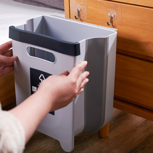 Wall-mounted folding trash can kitchen trash can household hanging classification living room bathroom car toilet paper basket