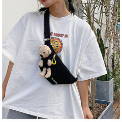 2022 New Fashion Canvas Chest Bag Korean Style Trendy Single Shoulder Women's Bag Instagram Influencer Cute Bear Student Crossbody Bag