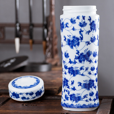 景德镇陶瓷办公杯双层陶瓷内胆保温杯子随手杯男女生日水杯子礼品