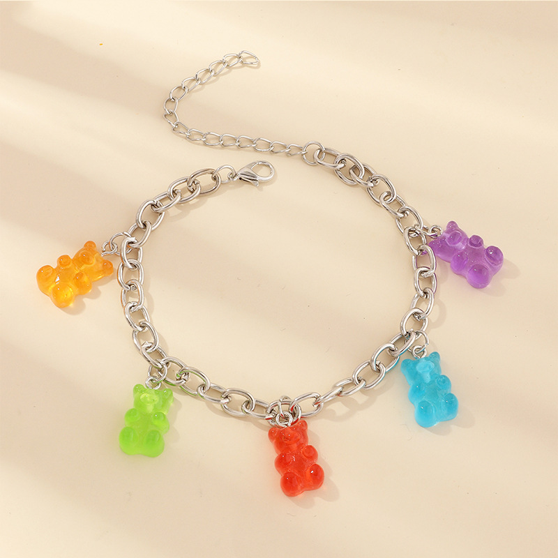 Jewelry Wholesale Sweet And Lovely Resin Bear Anklet Color Bear Pendant Bracelet Wholesale display picture 5