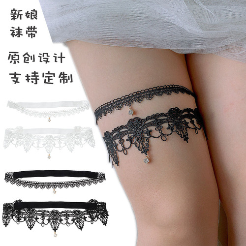 LW50 Bridal Lace Garter Rhinestone Pendant European and American Western Style Wedding Sexy Thigh Ring Cross-border