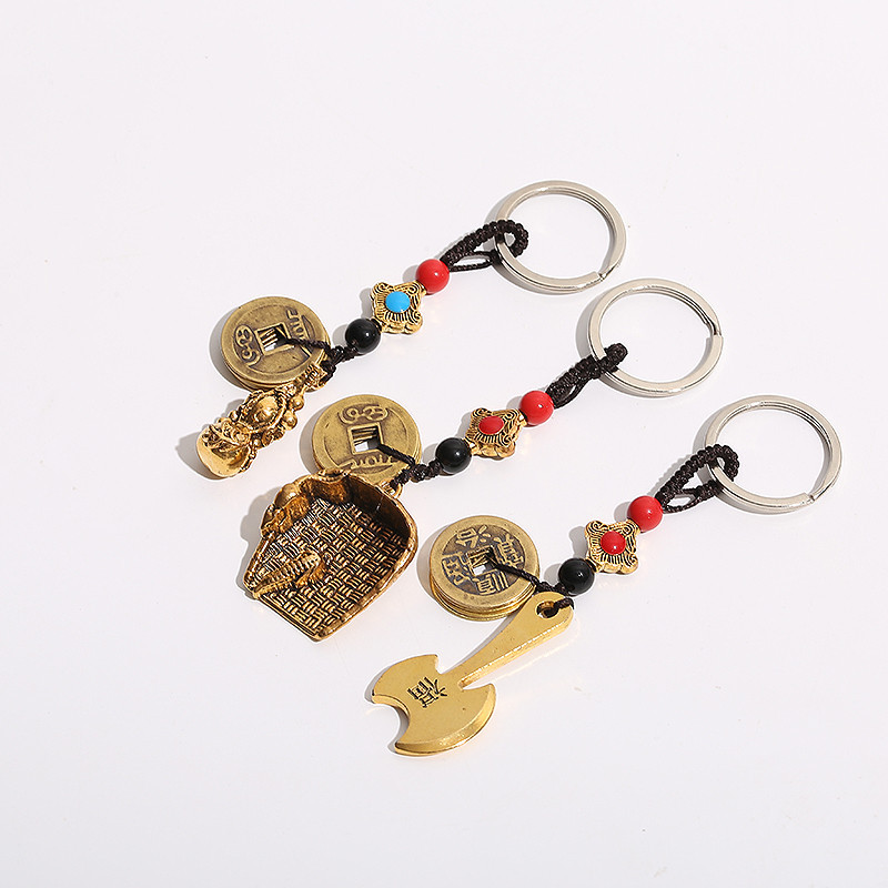 葫芦钥匙扣,纯铜钥匙扣,五帝钱葫芦钥匙扣,黄铜十二生肖钥匙扣