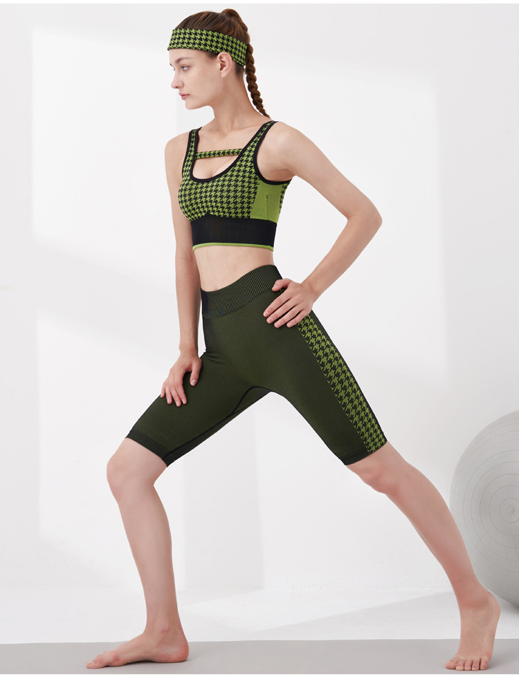 2pcs Sets Houndstooth Activewear Tank Top + Leggings Shorts SO080004