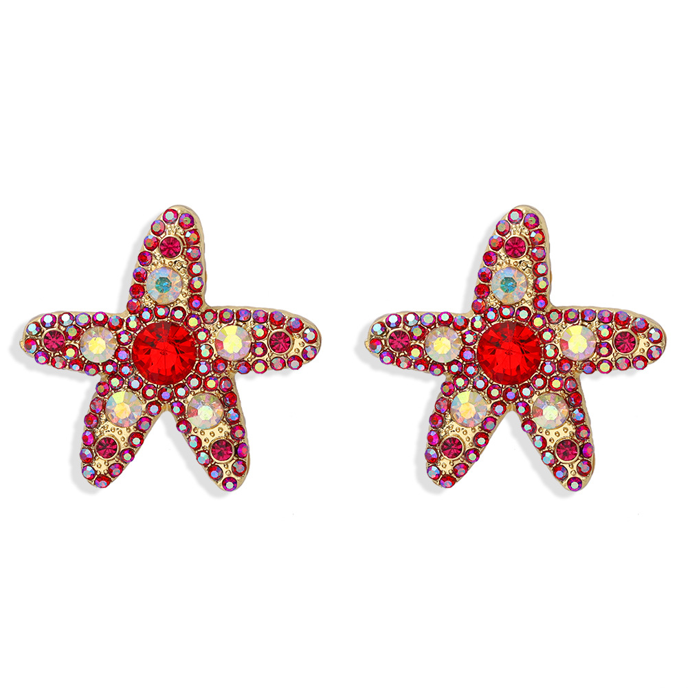 Personalized Fashion Starfish Color Diamond Wild Earrings Super Flash Five-pointed Star Shape Cute Japanese And Korean Temperament Earrings Wholesale display picture 13