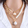 Retro copper accessory, necklace from pearl, chain, European style
