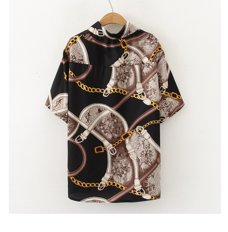 snake pattern retro lapel chiffon short-sleeved shirt  NSJR36780