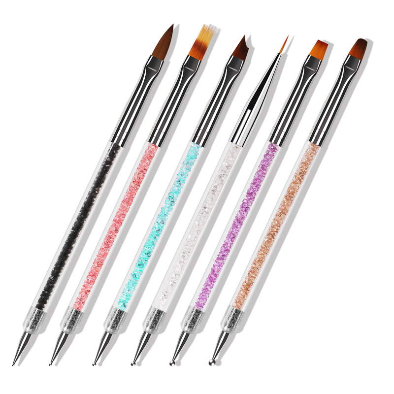 Suministro transfronterizo de uñas de 6 piezas de doble cabeza de pintura de uñas de doble uso pluma de taladro pluma de dibujo conjunto de pluma dentada