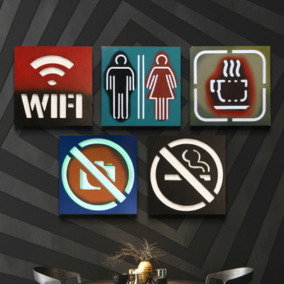 复古LED指示标识牌壁挂画 酒吧餐厅禁止吸烟提示牌灯箱墙面装饰画|ms