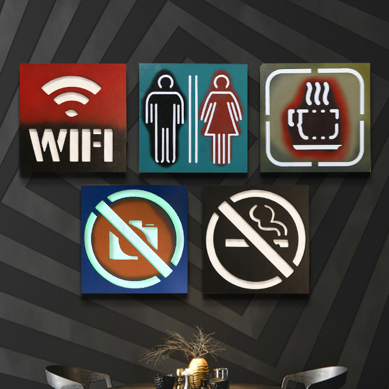 复古LED指示标识牌壁挂画 酒吧餐厅禁止吸烟提示牌灯箱墙面装饰画|ms