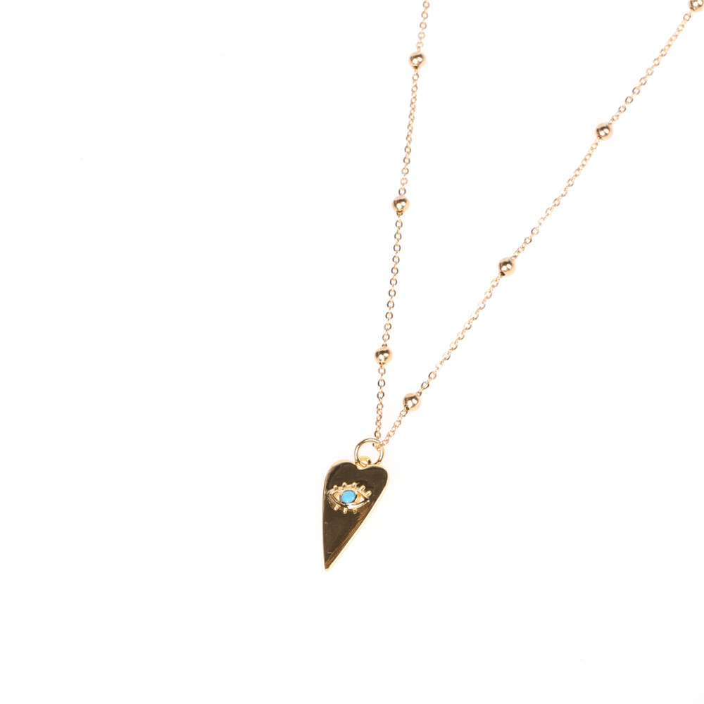 fashion simple Turkish blue eyes heart-shaped copper inlaid zircon necklace wholesale