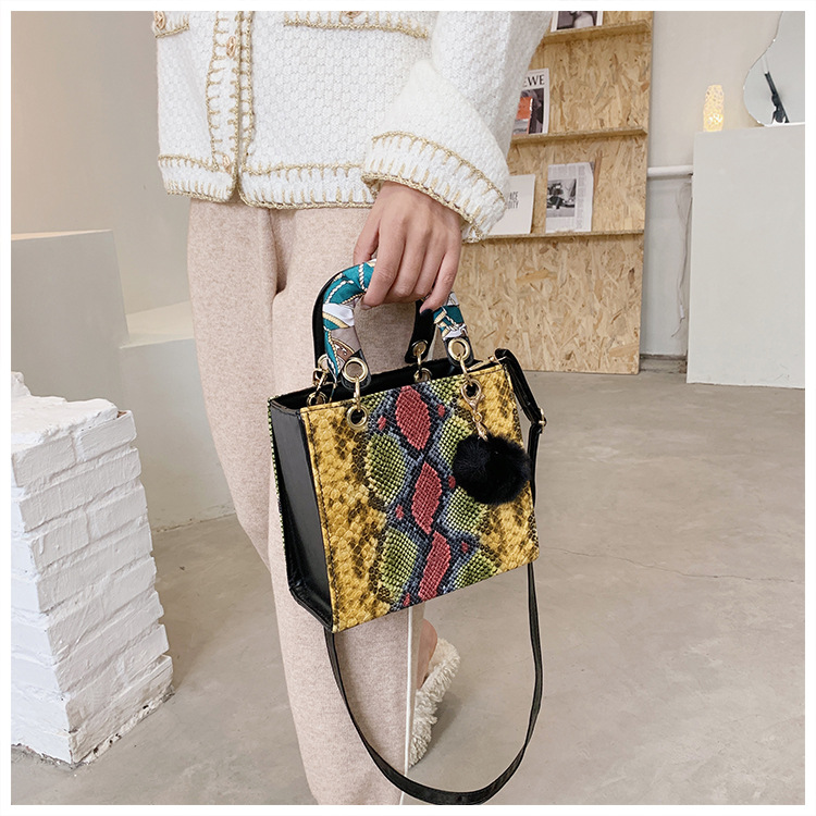 Contrast Color Snake Pattern Women's Bag New 2020 Autumn And Winter Korean Style Fashion Bag Shoulder Bag Crossbody Silk Scarf Portable Small Square Bag display picture 54