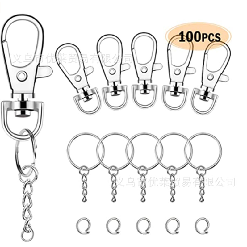 150件 珠宝制作套件 旋转弹簧钩和钥匙圈带链 跳环 钥匙链批发