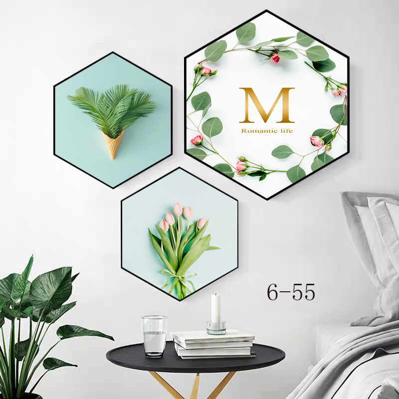 modern Simplicity fashion fresh Hexagon Decorative painting Restaurant Triplet Combination of painting Restaurant Children's Room Hanging picture