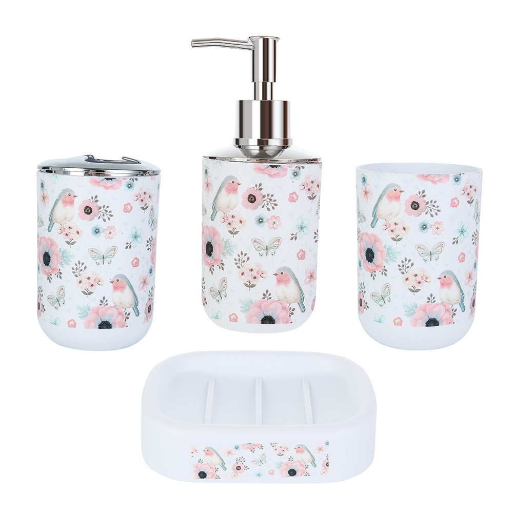 Artículos de tocador conjunto de cuatro piezas de baño simple conjunto de baño enjuague bucal Copa cepillo de dientes titular caja de jabón plástico Conjunto de 4 piezas