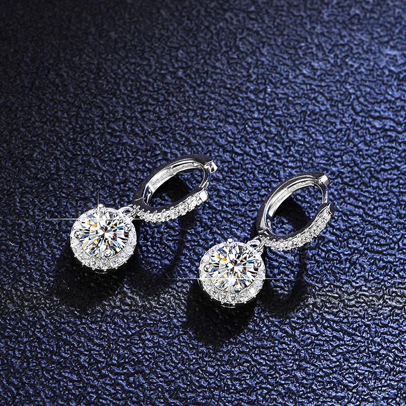 Daily Occasion 925 Sterling Silver Material 1 Pair 925 Sterling Silver Moissanite Zircon Round Drop Earrings