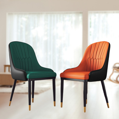 北歐簡約家用靠背餐椅奶茶店咖啡酒店家具凳子軟包皮休閑椅子