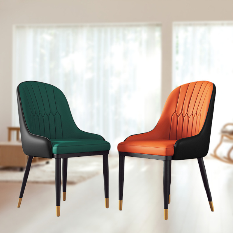 北歐簡約家用靠背餐椅奶茶店咖啡酒店家具凳子軟包皮休閑椅子