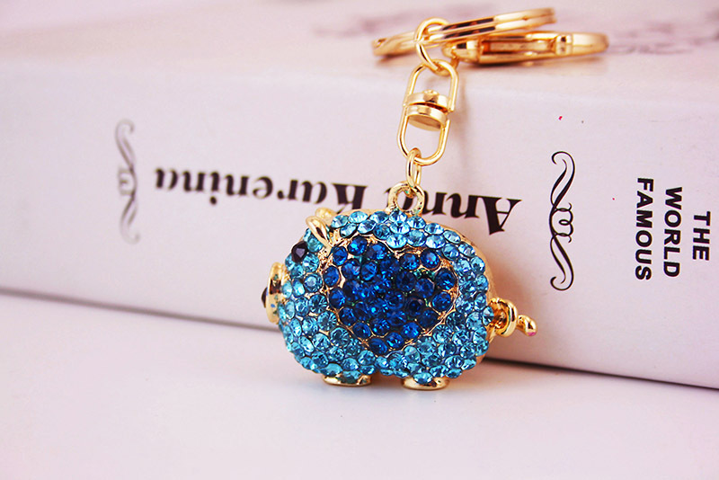 38g Weight Alloy, Metal Material Doll Pattern Unisex Gender Pink, Red, Blue Color Alloy Rhinestone Piggy Keychain 3