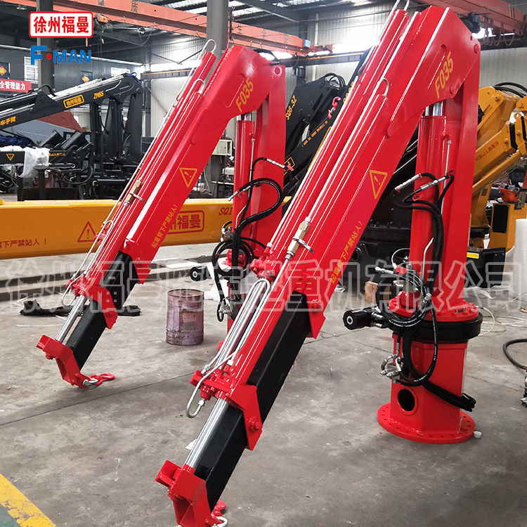 煤矿下井用的小吊机平板车上2吨折臂液压起重机 法兰折叠臂吊优惠