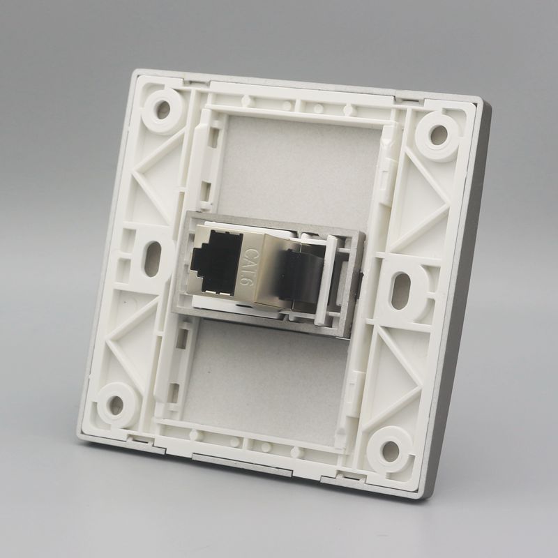 深灰色86型一位屏蔽六类电脑直插面板暗装母对母千兆网络信息插座