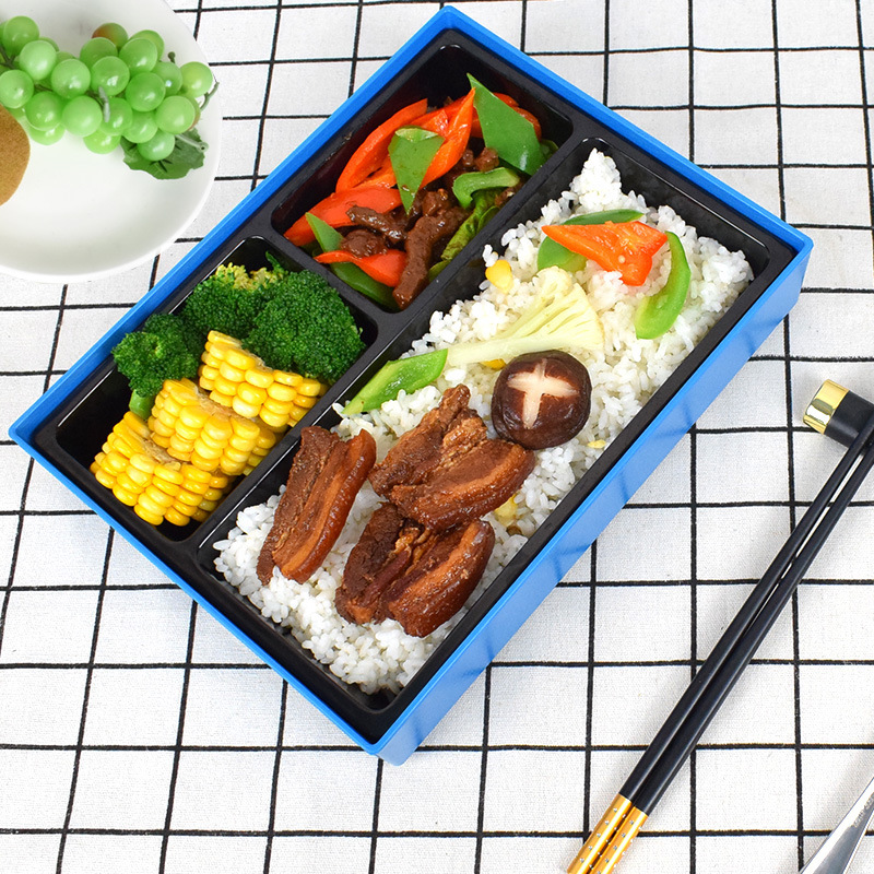 现货批发三格寿司料理分餐盒日式商务便当盒可高温学校工作套餐盒|ru