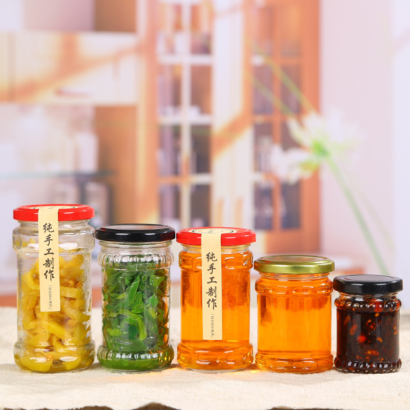 280老干妈辣酱瓶220花边酱菜玻璃瓶含盖子牛肉酱玻璃瓶子橄榄菜瓶
