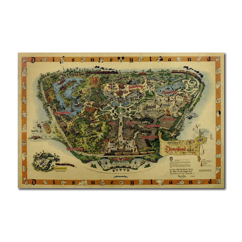 【A1751】アメリカ ディズニーランド遊園地 手描きマップ 1958年 懐かしいレトロクラフト紙バーポスター