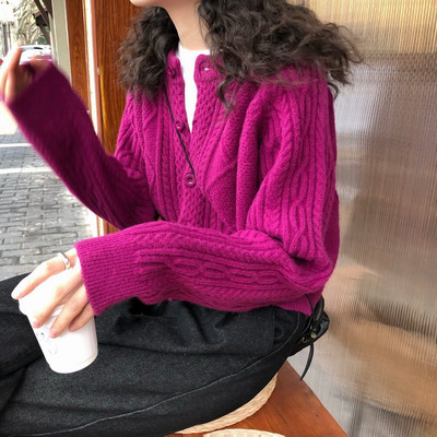 2023 Autumn and winter Lazy Versatile Korean Edition Twist knitting sweater Cardigan Easy Exorcism coat have cash less than that is registered in the accounts thickening