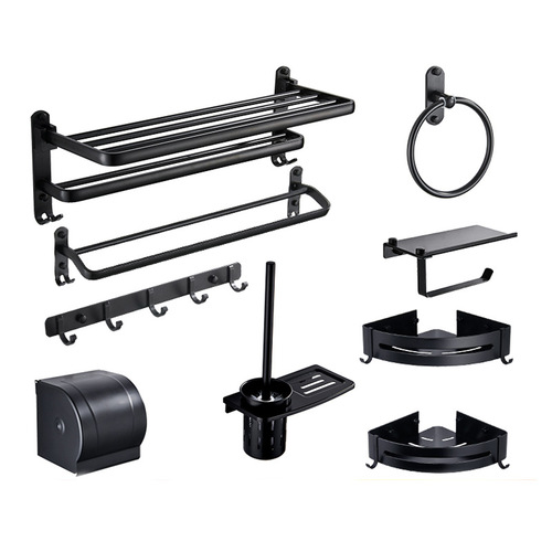 Multifunctional Towel Rack Set Drill-Free Bathroom Hook Kit Bathroom Shelf Wall Mount Storage Rack Space Aluminum