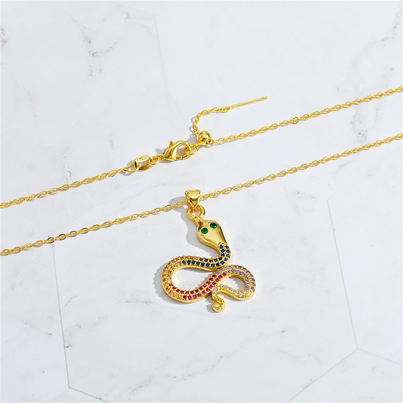 European Cross-border Sold Jewelry Retro Punk Personality Colorful Crystals Snake Boat Anchor Cross Pendant Necklace Clavicle Chain Female display picture 4