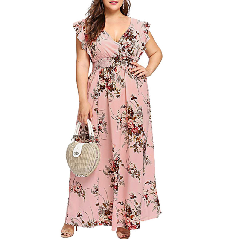 Women Plus size Dresses Chiffon short sleeve Printed Dress