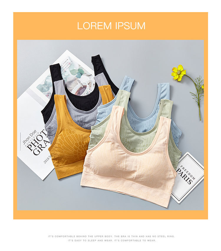 New seamless, wire-free cotton lining sleep gathering yoga lace beauty back vest sports bra for women detail image 15