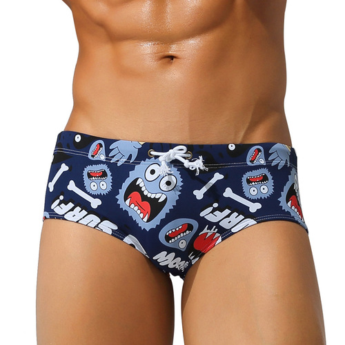Cross-border new men's boxer swimming trunks, sexy printed cups, trendy anti-exposure large size swimming trunks, foreign trade wholesale